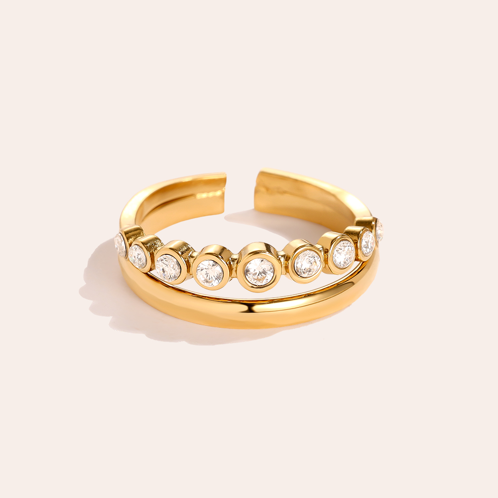 Fancy Two Layer Diamond Dots Edelstahl Ring   