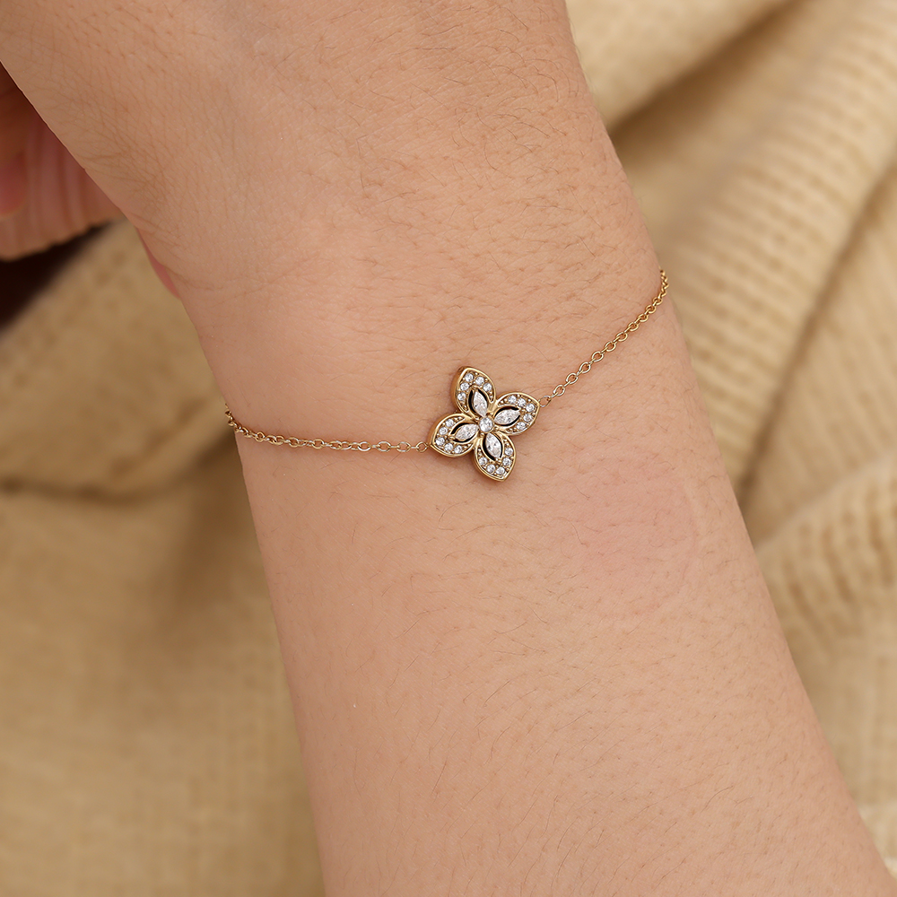 16cm Fancy Diamond Flower Edelstahl Armkette   