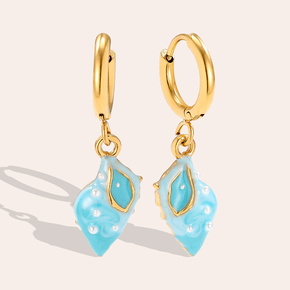 0.8*2.6cm hellblau Meeresmuschel Edelstahl Ohrringe 