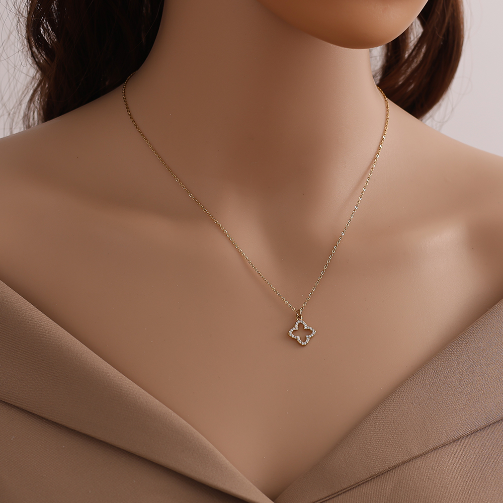 40cm Classic Diamond Lucky Flower Edelstahl Halskette  