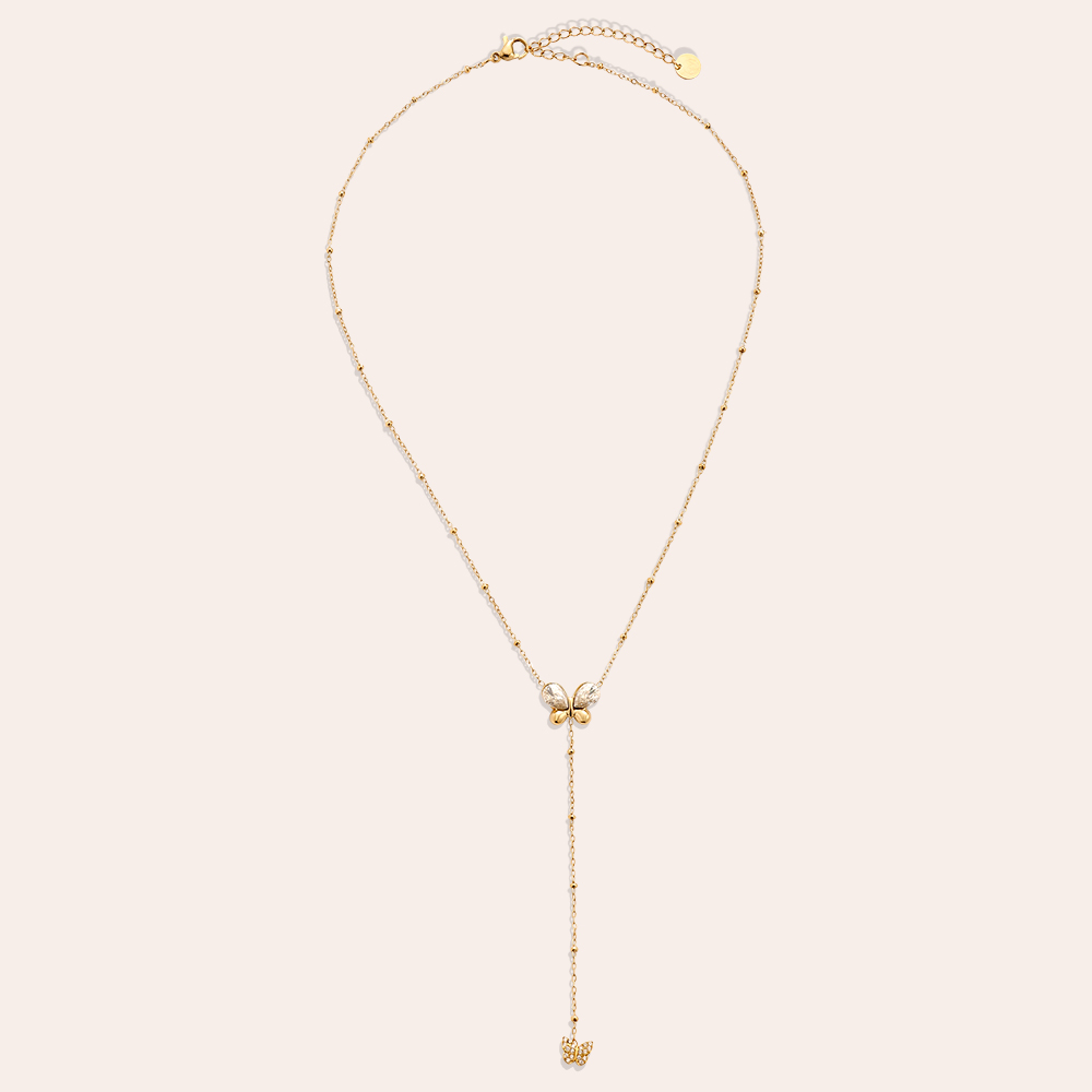 40cm Strassstein Schmetterling Edelstahl Halskette