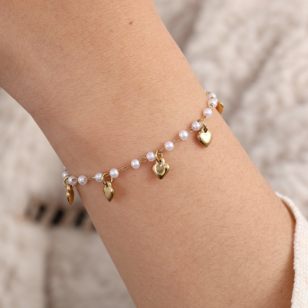 15cm Pearl Heart Edelstahl Armband