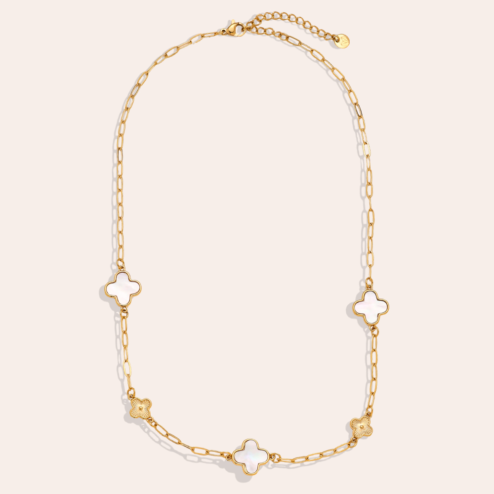 42cm Perlmutt Kleeblatt Edelstahl Halskette