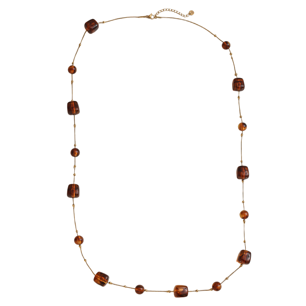 90cm Harzwürfel und Perlchen Edelstahl Halskette    