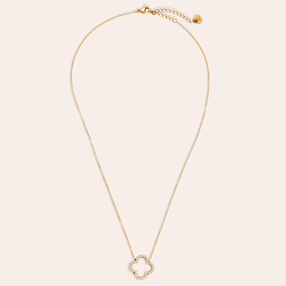 40cm Hollow Diamond Lucky Flower Edelstahl Halskette    