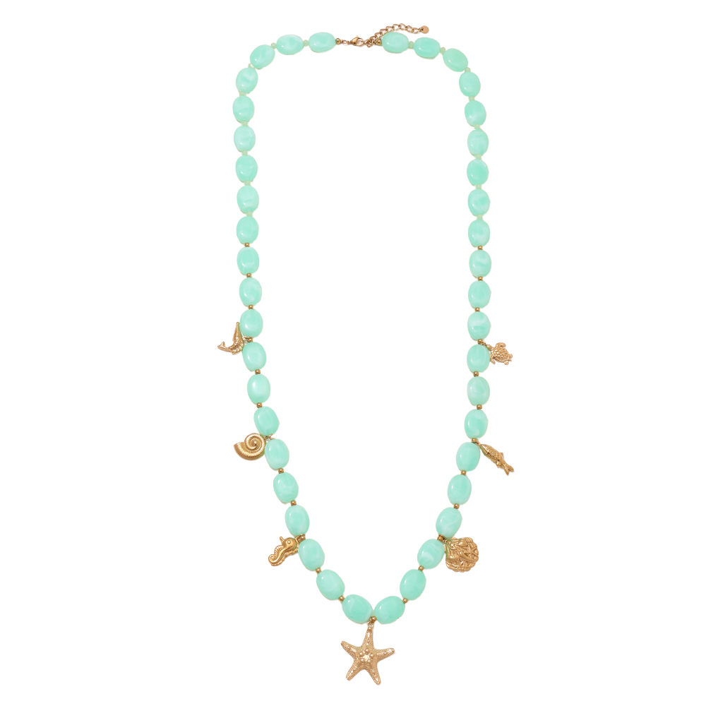 94cm Acryl Kugel und goldene Meereslebewesen Edelstahl Halsketten   