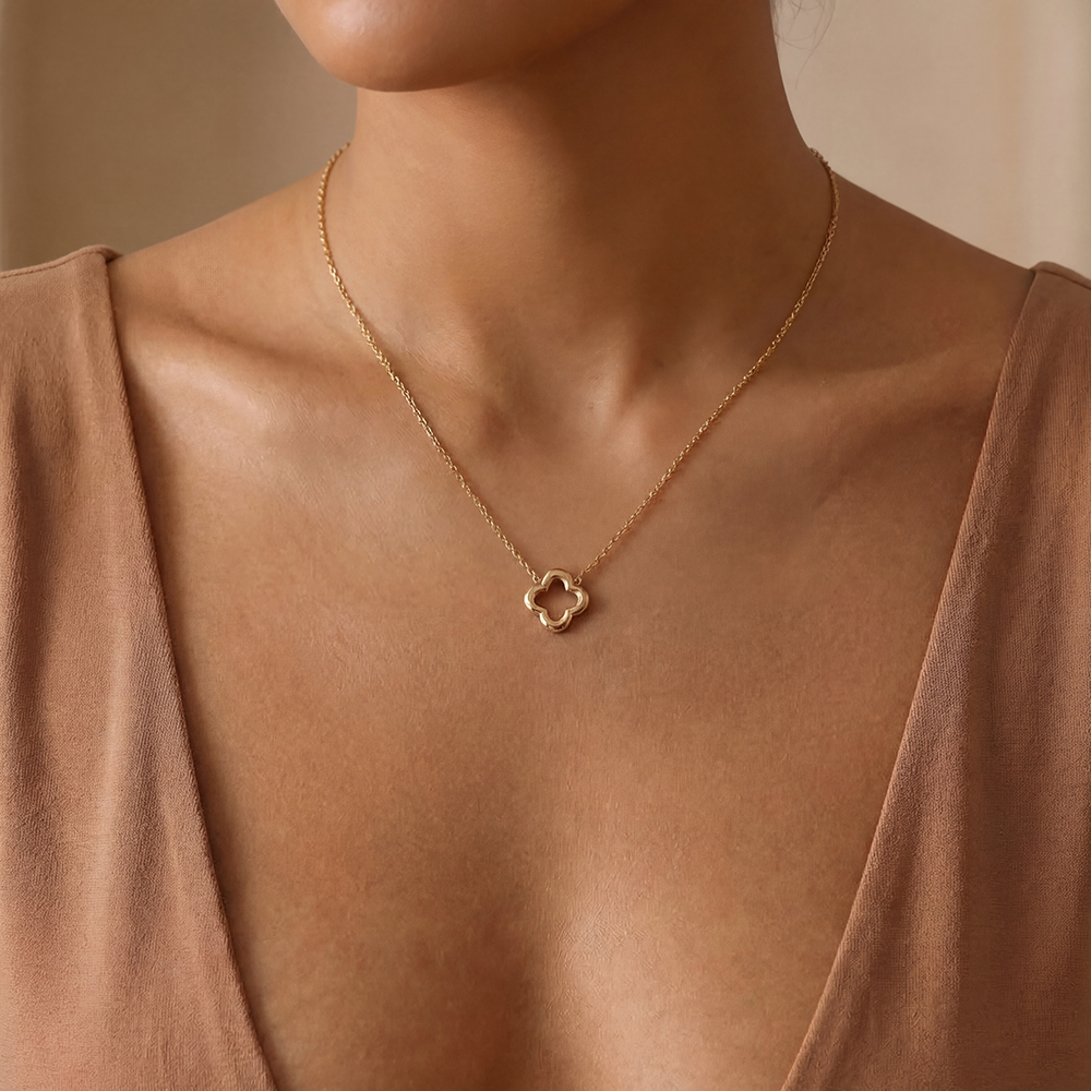 40cm Glückskleeblatt Edelstahl Halskette     