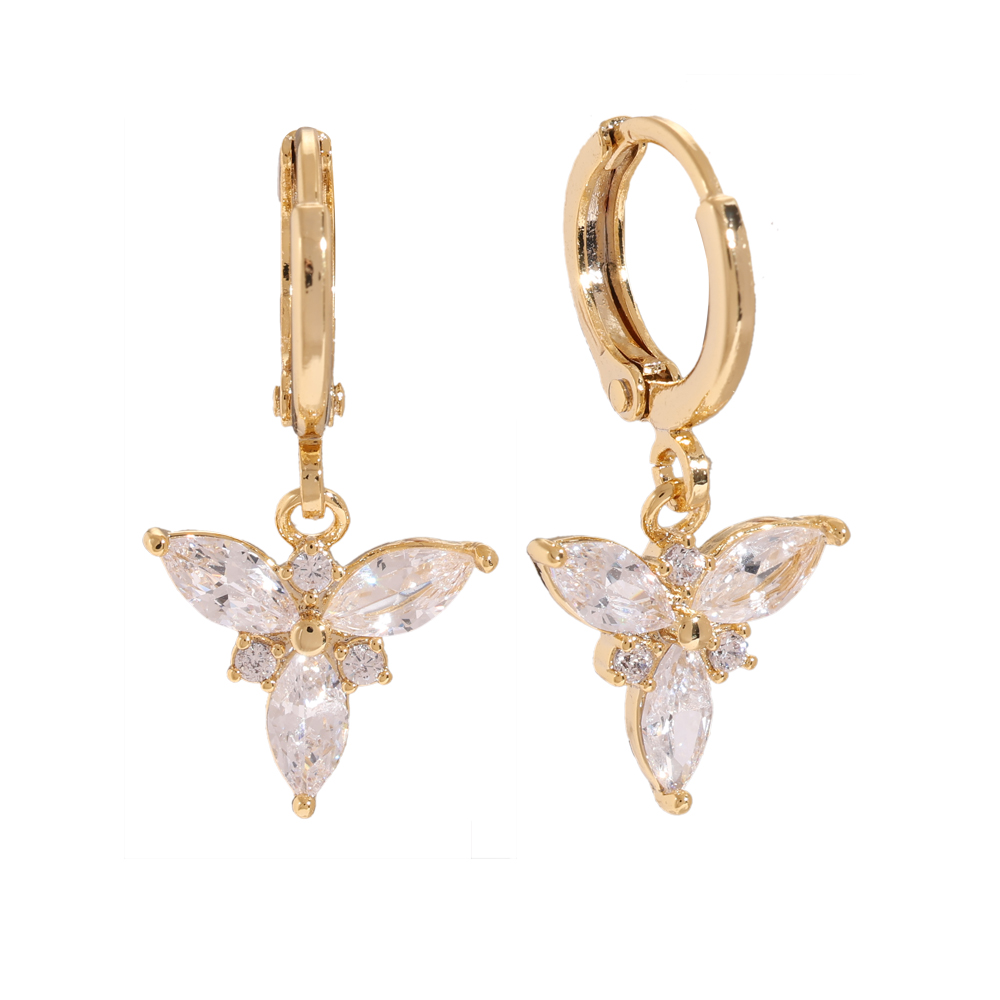 Three Petal Diamond Flower Vergoldete Ohrringe 