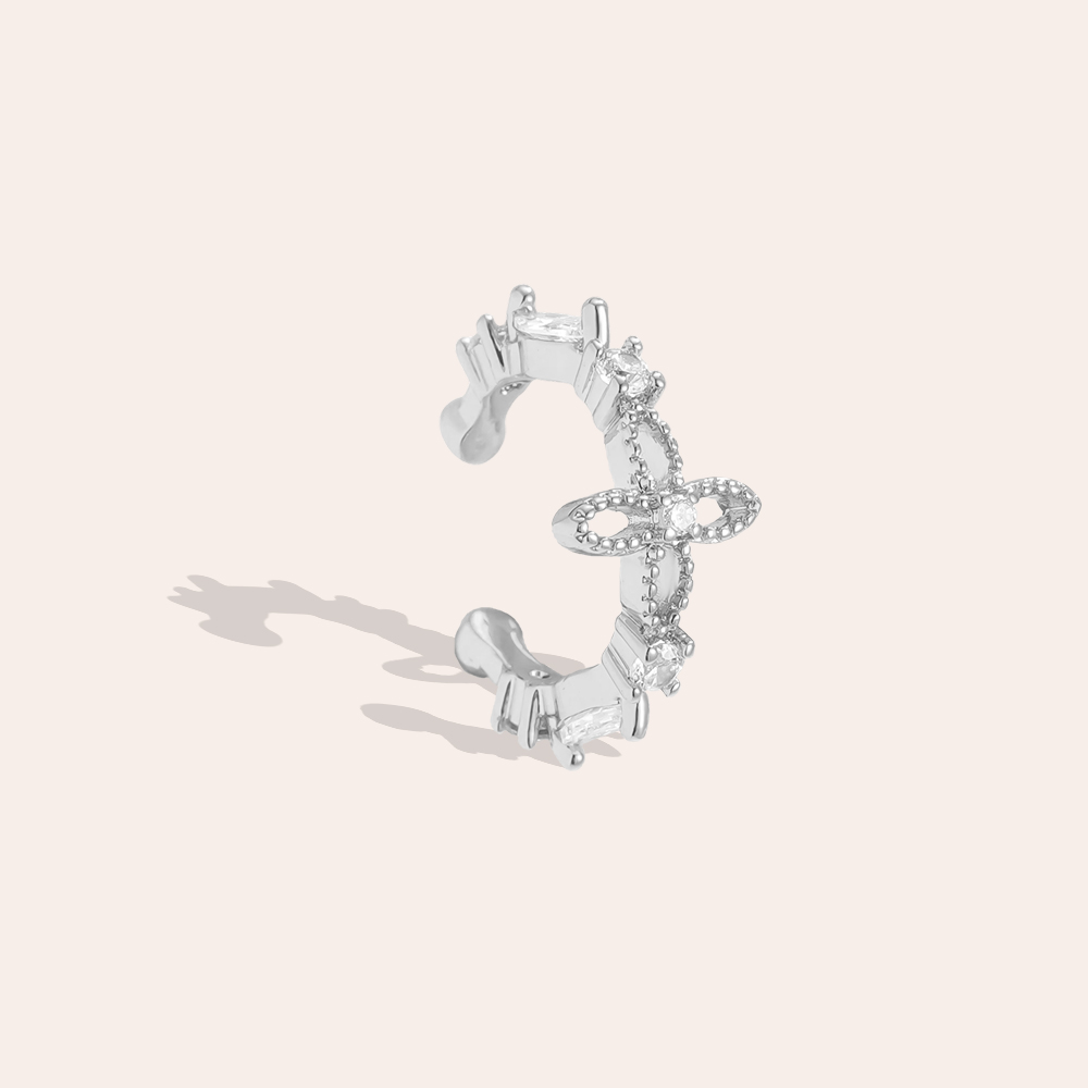 Vergoldete Ear-cuffs 15mm Zirkonia Singular Kleeblatt  