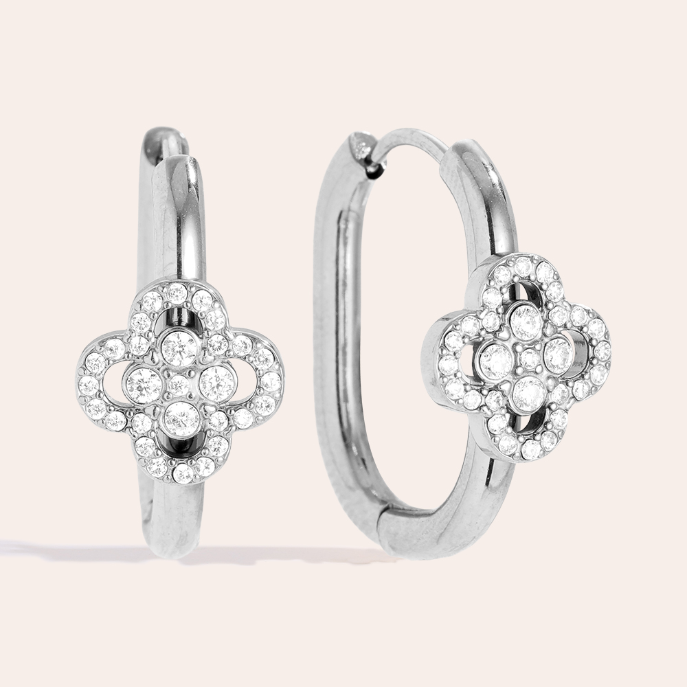 2cm Diamond Lucky Flower In Hoop Edelstahl Ohrringe   