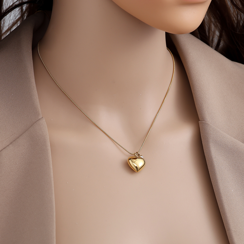 43cm Heart And Diamond Dot Edelstahl Halskette        