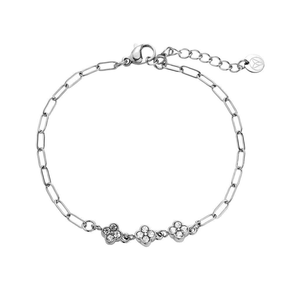 17cm Three Diamond Flowers Edelstahl Armband      