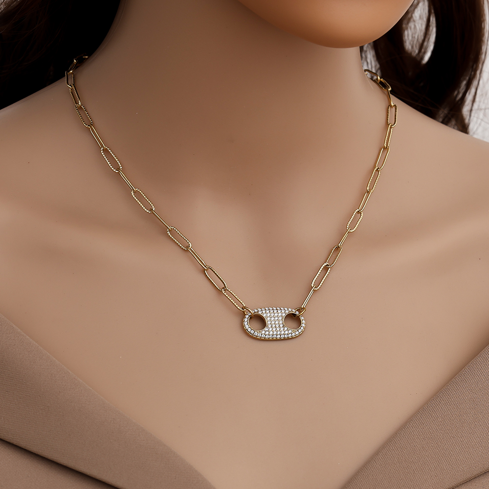 44cm Diamond Pig Nose With Charms Edelstahl Halskette   