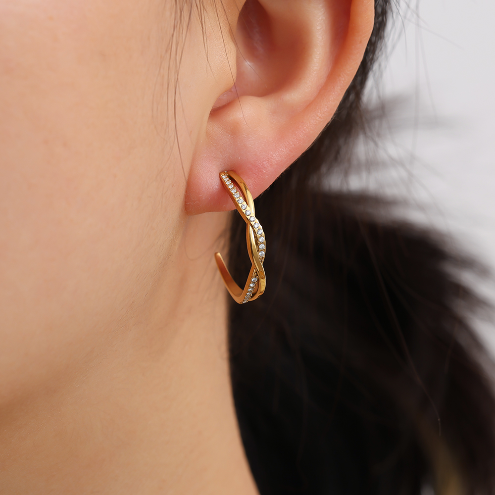 2.5cm Elegant Twist Diamond Hoop Edelstahl Ohrringe      
