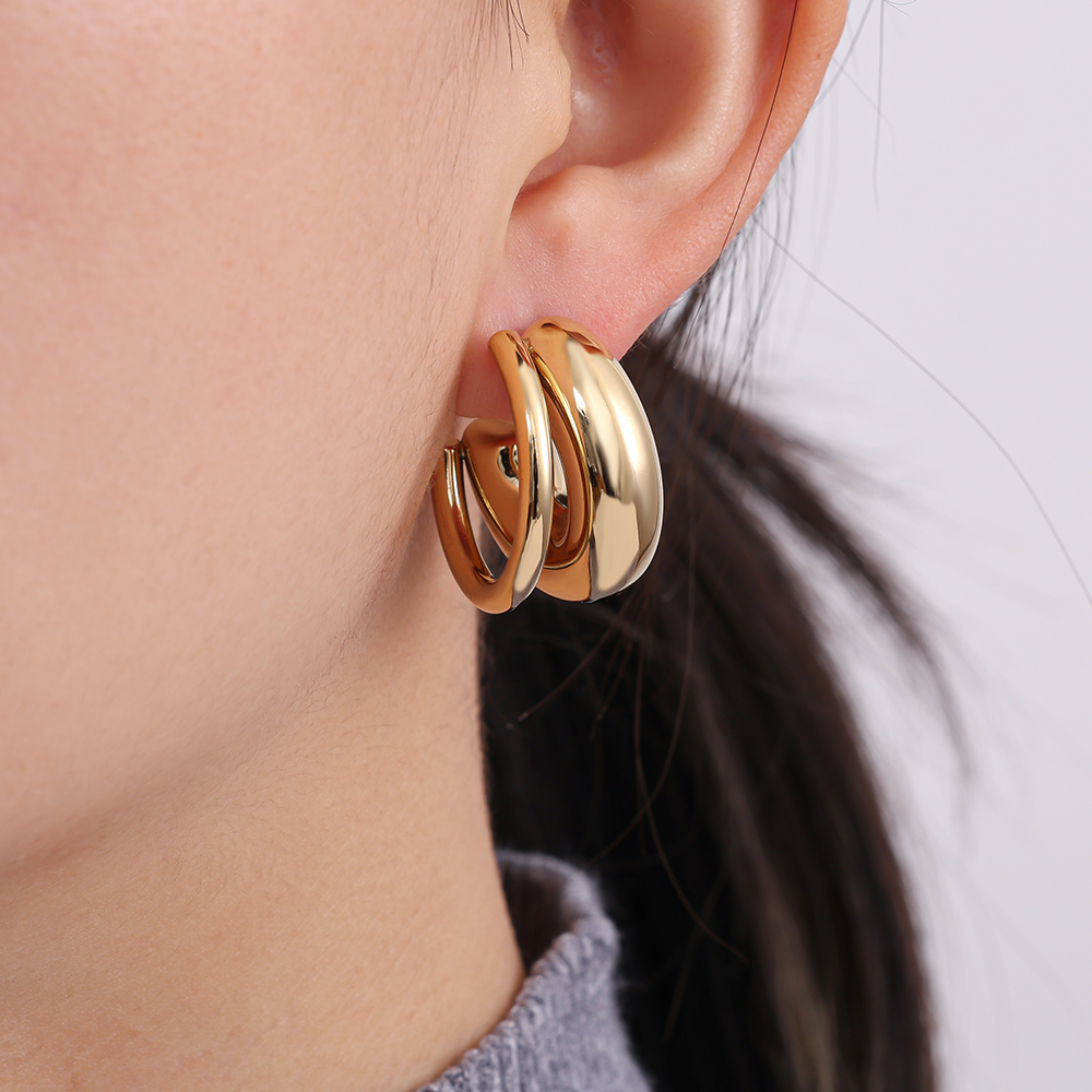 26mm Two Layer Half Hoop Edelstahl Ohrringe     