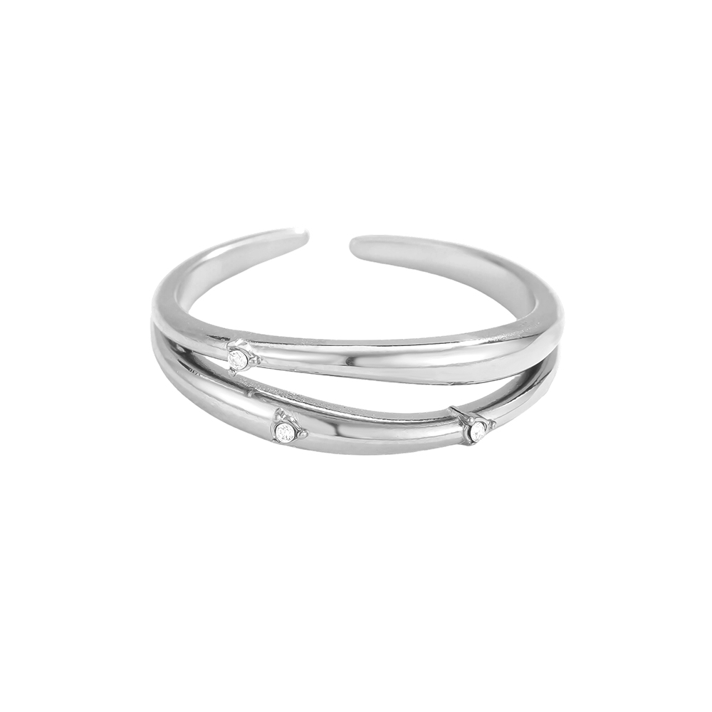 Verstellbarer Doppel Zirkonia Edelstahl Ring         