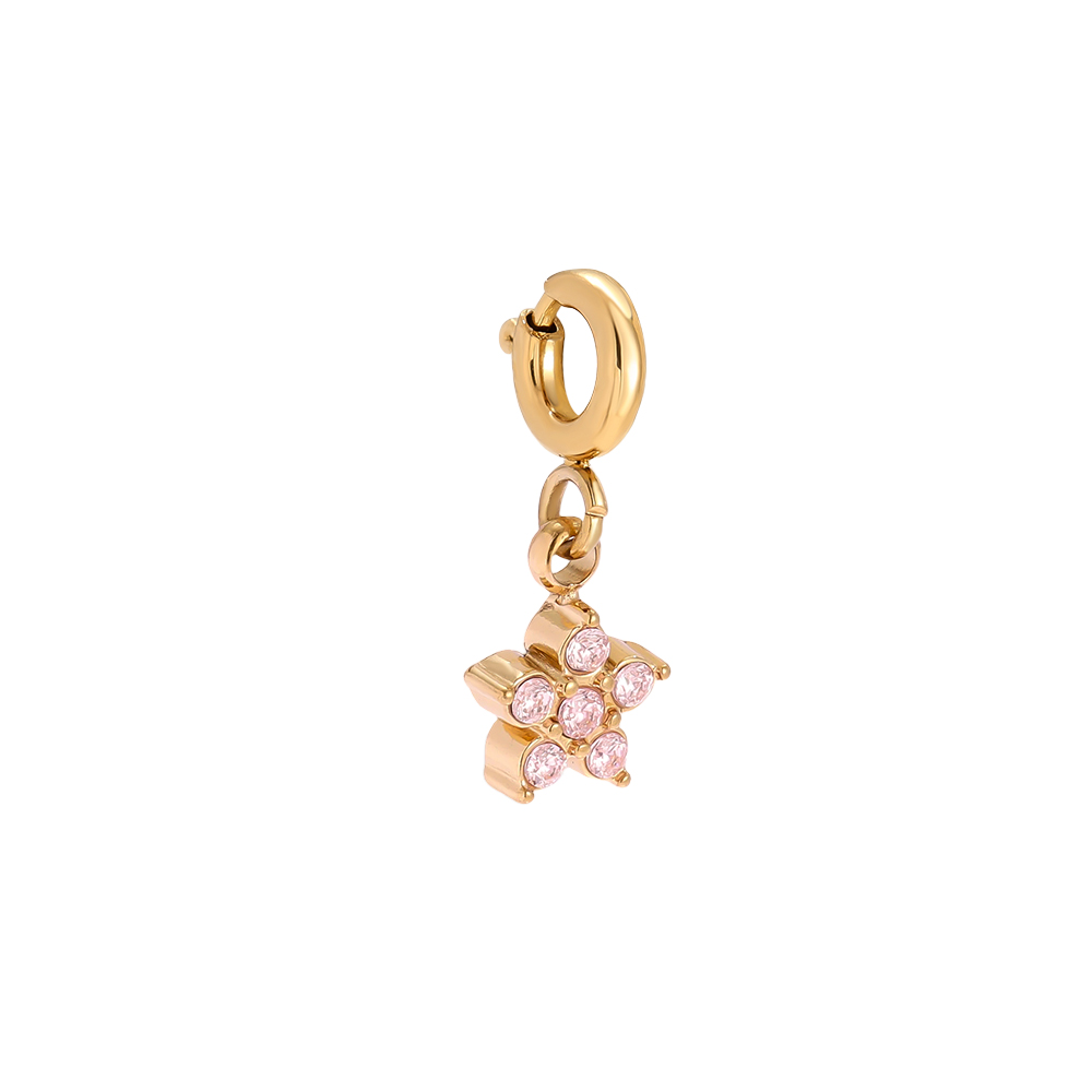 15mm Zirkonia Blume mit Federverschluss Edelstahl Pendant    