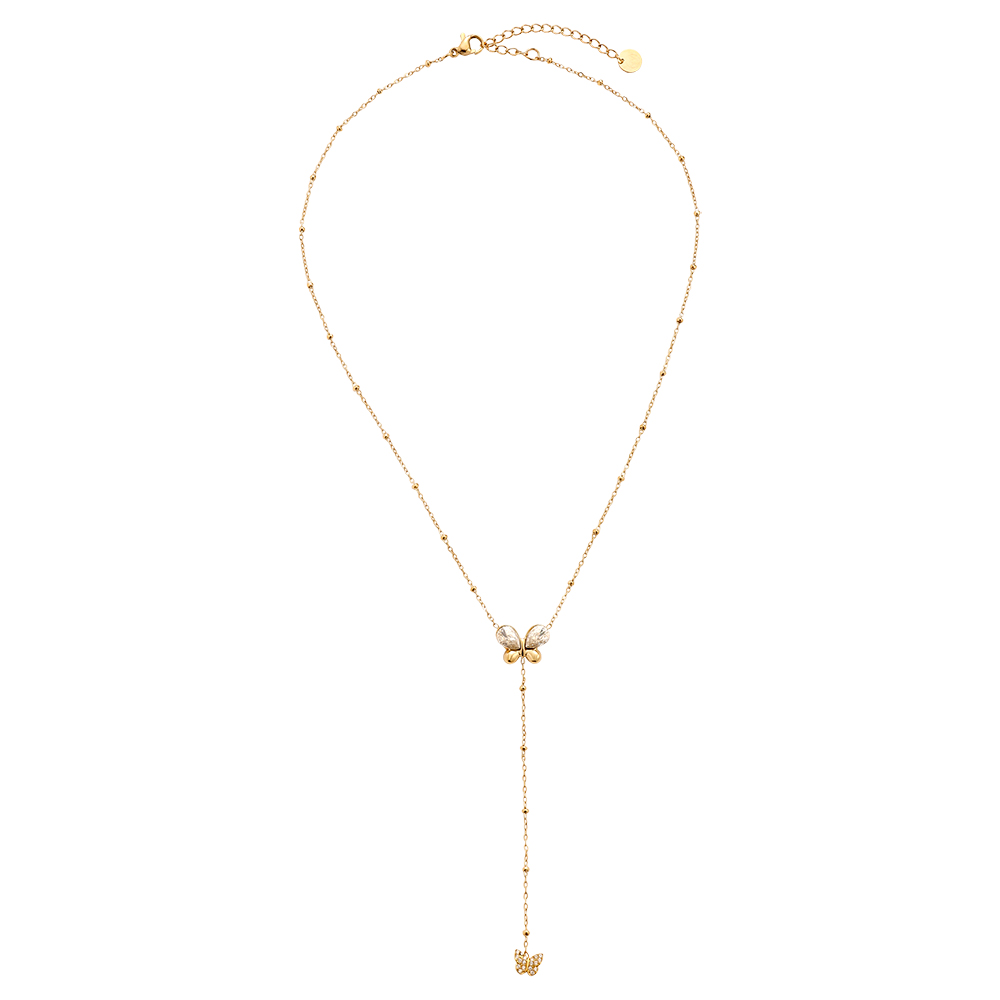 40cm Strassstein Schmetterling Edelstahl Halskette