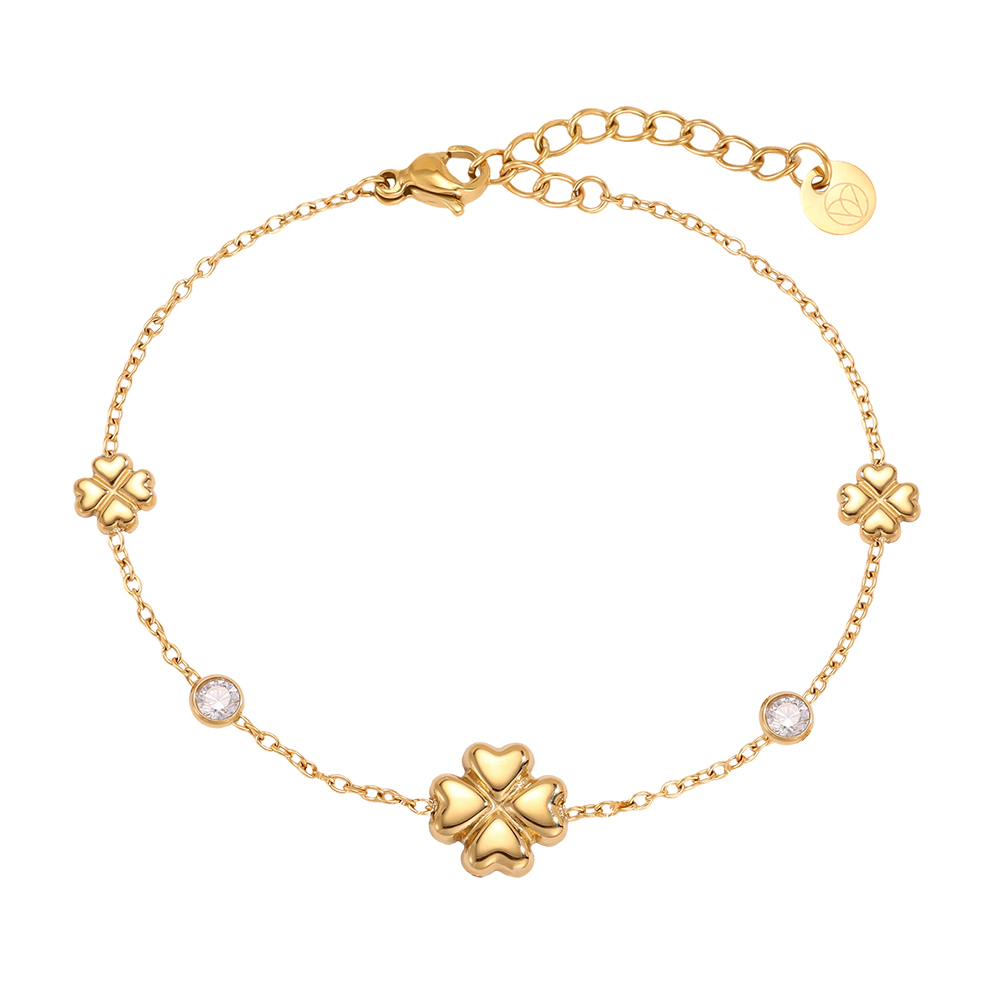 Edelstahl Armband 16.5cm Kleeblatt mit Zirkonia Punkte