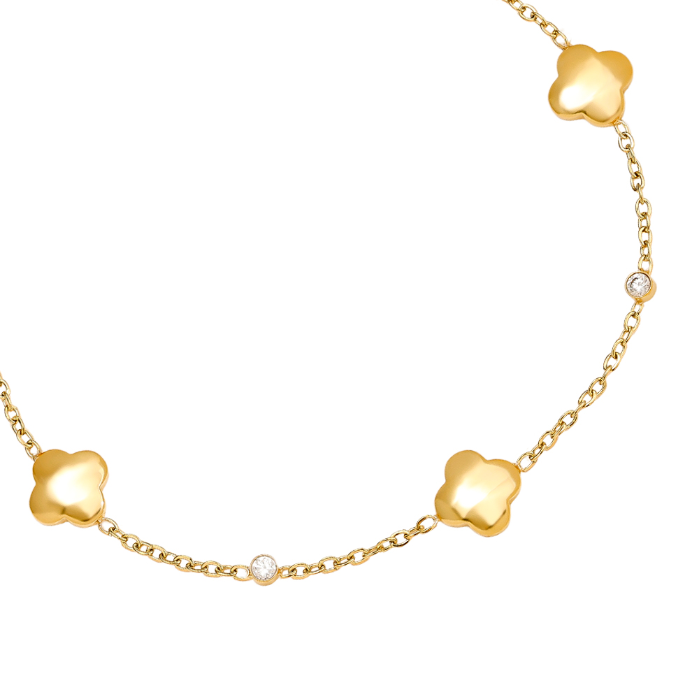 16cm Classic Luckly Flower And Diamond Dots Edelstahl Armkette   