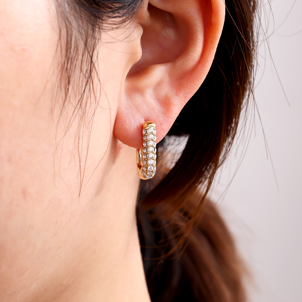 13*17mm Diamond Oval Hoop Edelstahl Ohrringe      