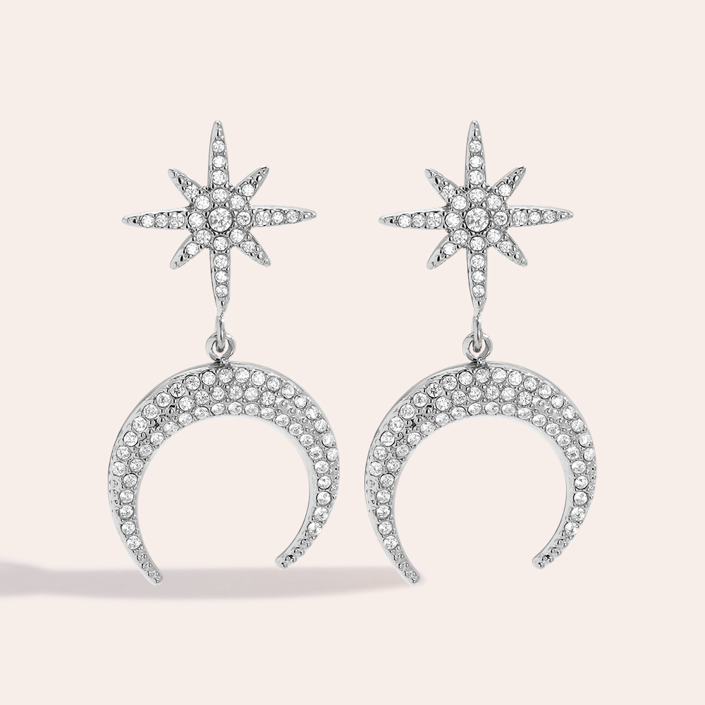37mm Sparkling Diamond Moon And Star Edelstahl Ohrringe            