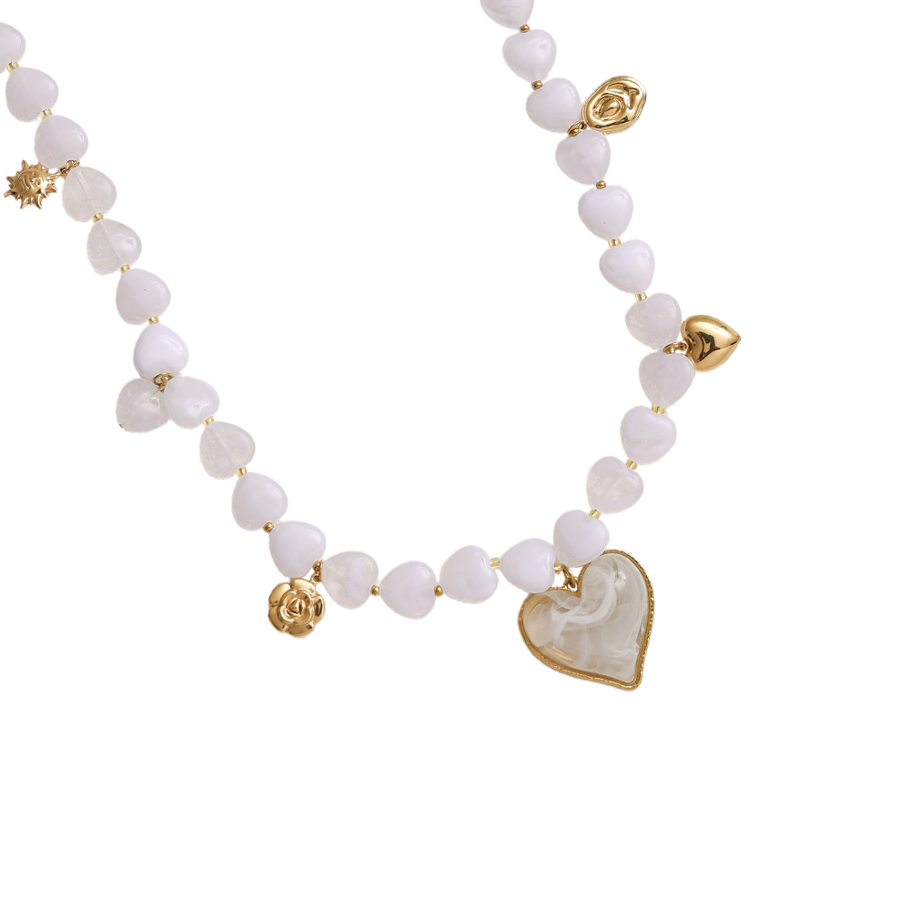 87cm kleinen Harzherzen und Anhängern Edelstahl Halskette     