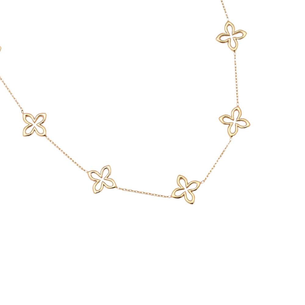 40cm Classic Lucky Flower Edelstahl Halskette    