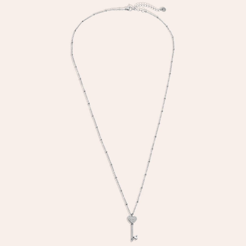 60cm Diamond Heart Key Edelstahl Halskette     