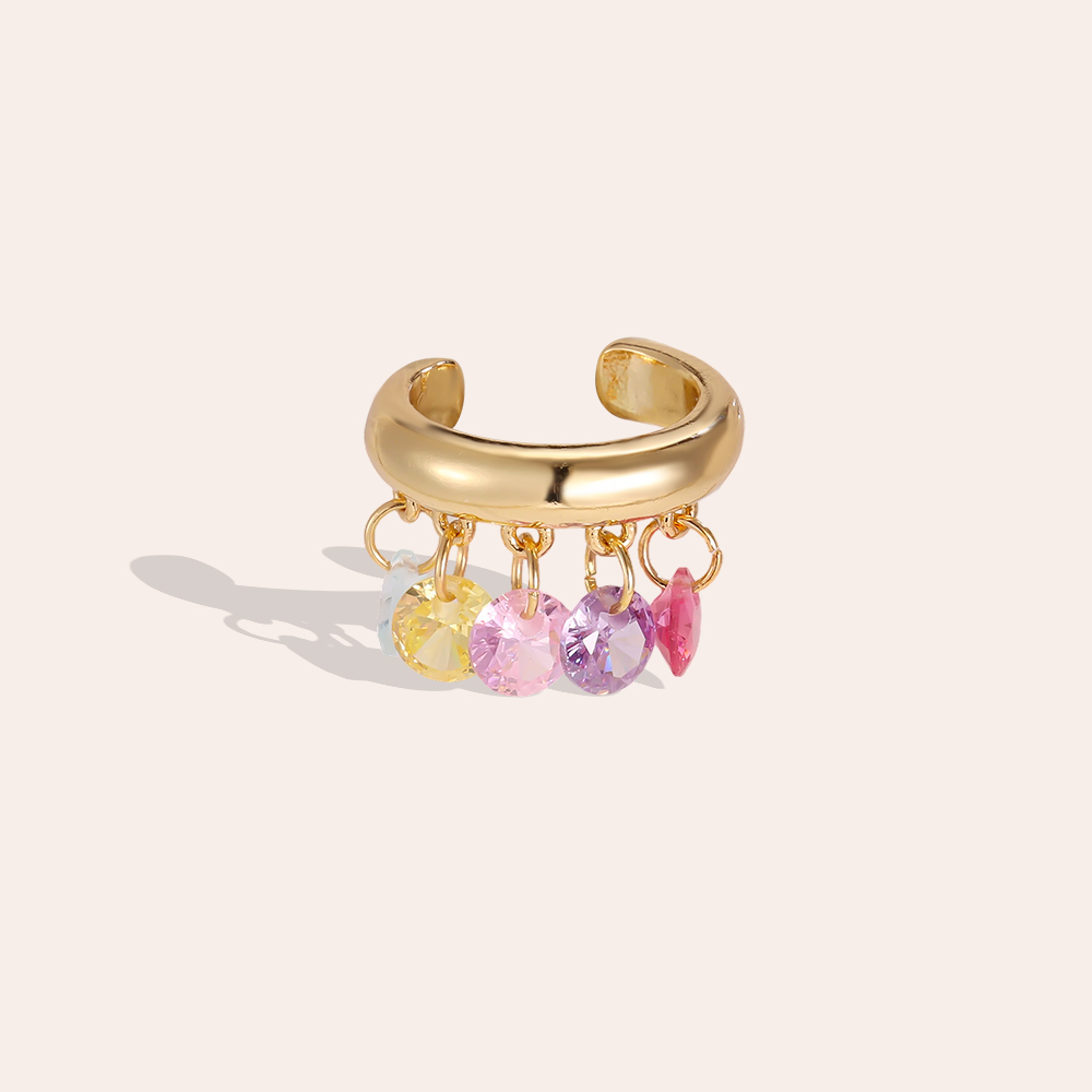 Vergoldete Ear-cuffs 14mm Runder Kristallanhänger Zirkonia 