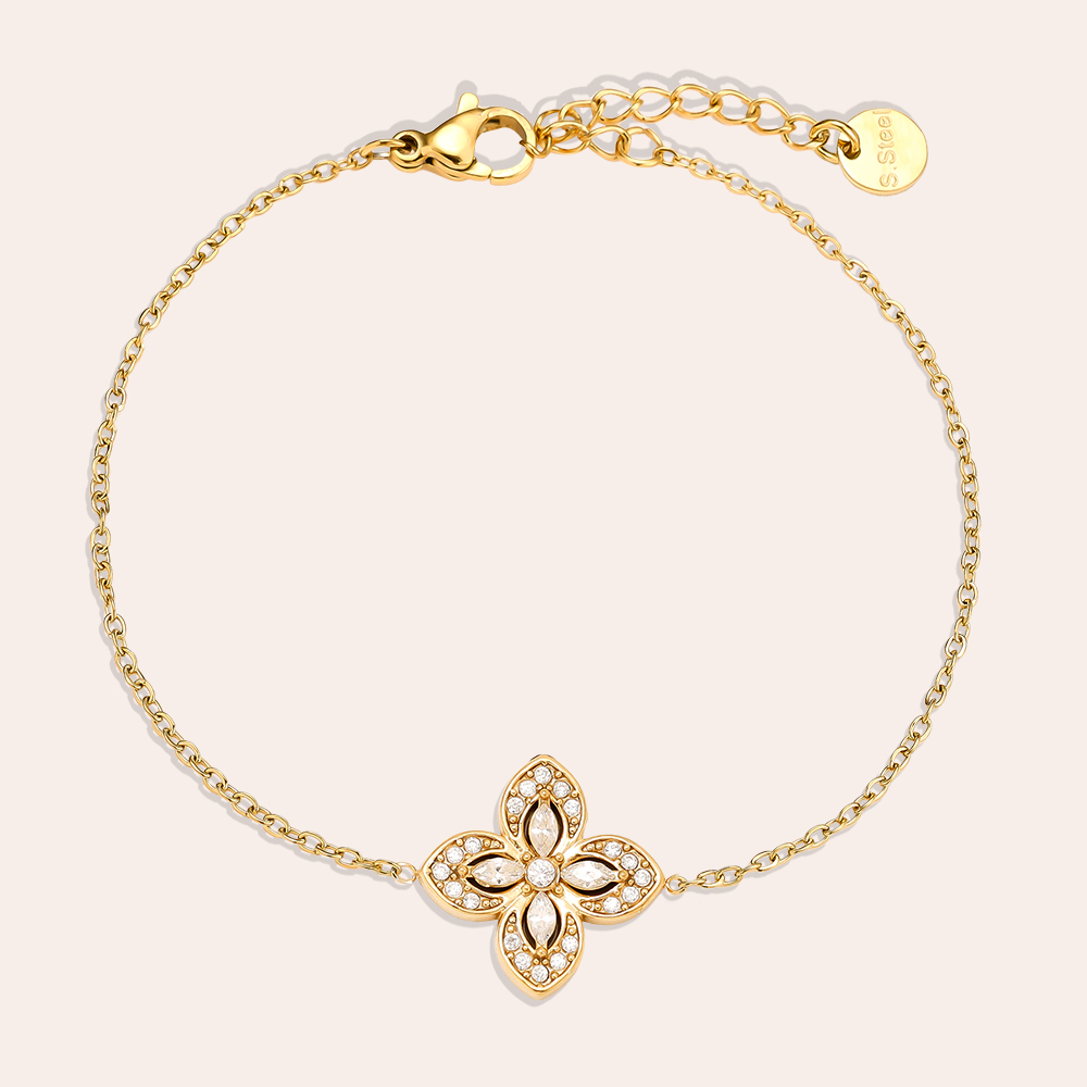 16cm Fancy Diamond Flower Edelstahl Armkette   