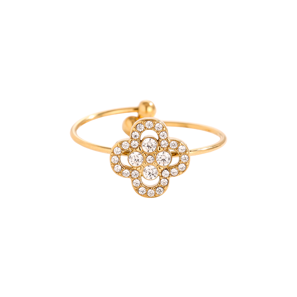 Diamond Lucky Flower Edelstahl Ring      