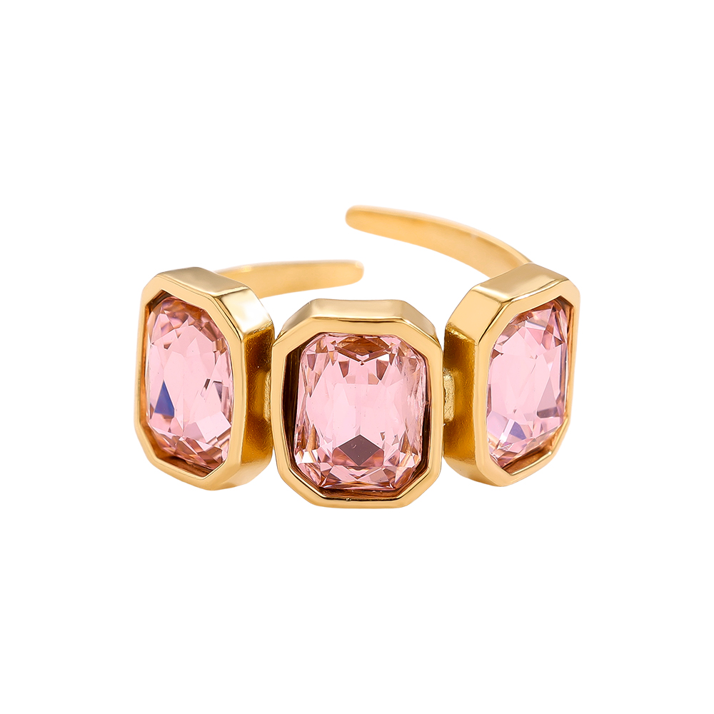 Verstellbarer offener Glasstein Edelstahl Ring 