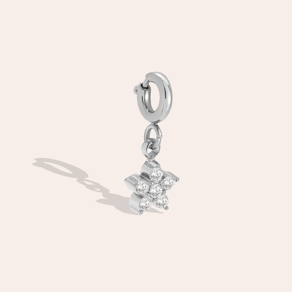 15mm Zirkonia Blume mit Federverschluss Edelstahl Pendant    