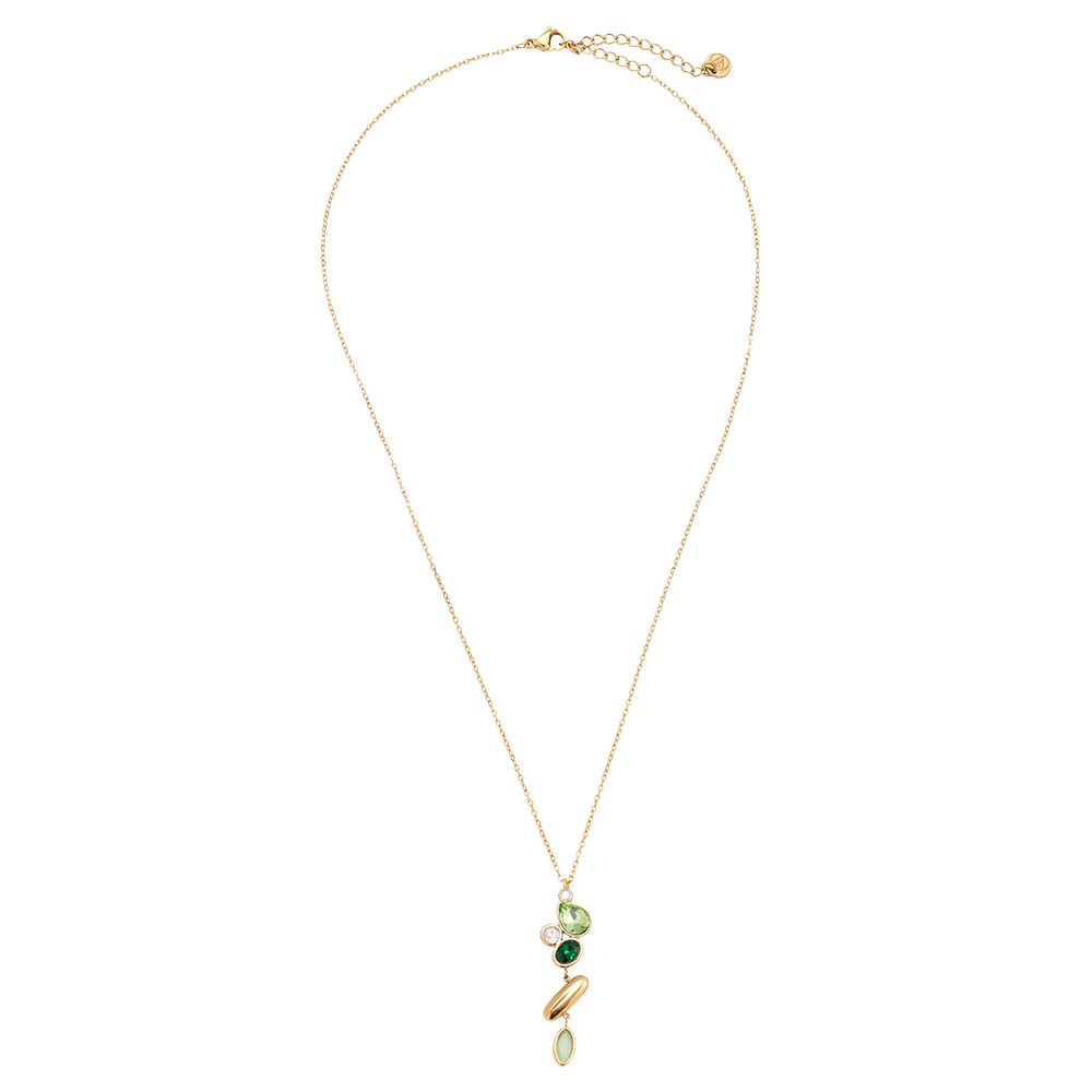 42cm Grüne Stein Edelstahl Halskette