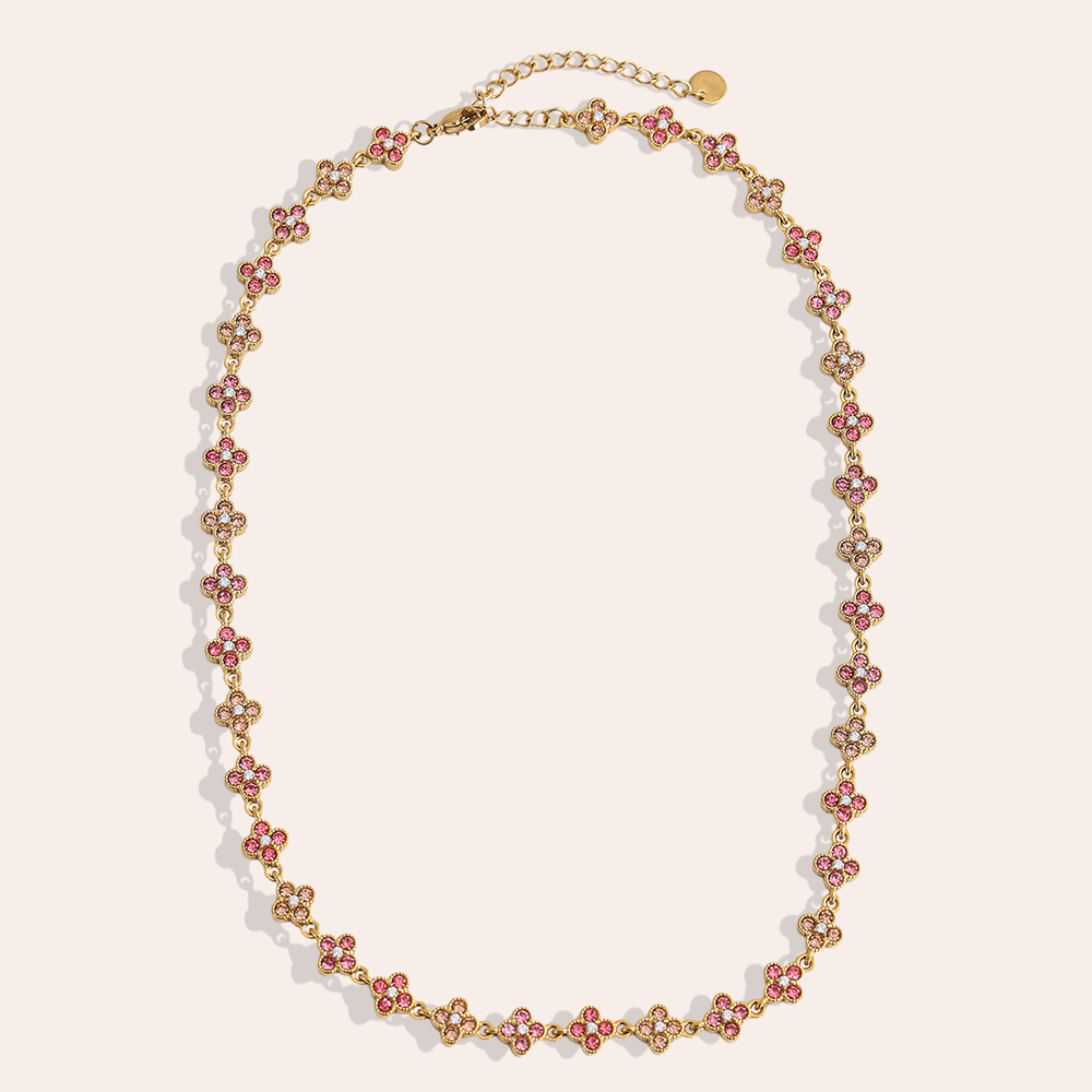 38cm Zirkonia Kleeblatt Edelstahl Halskette