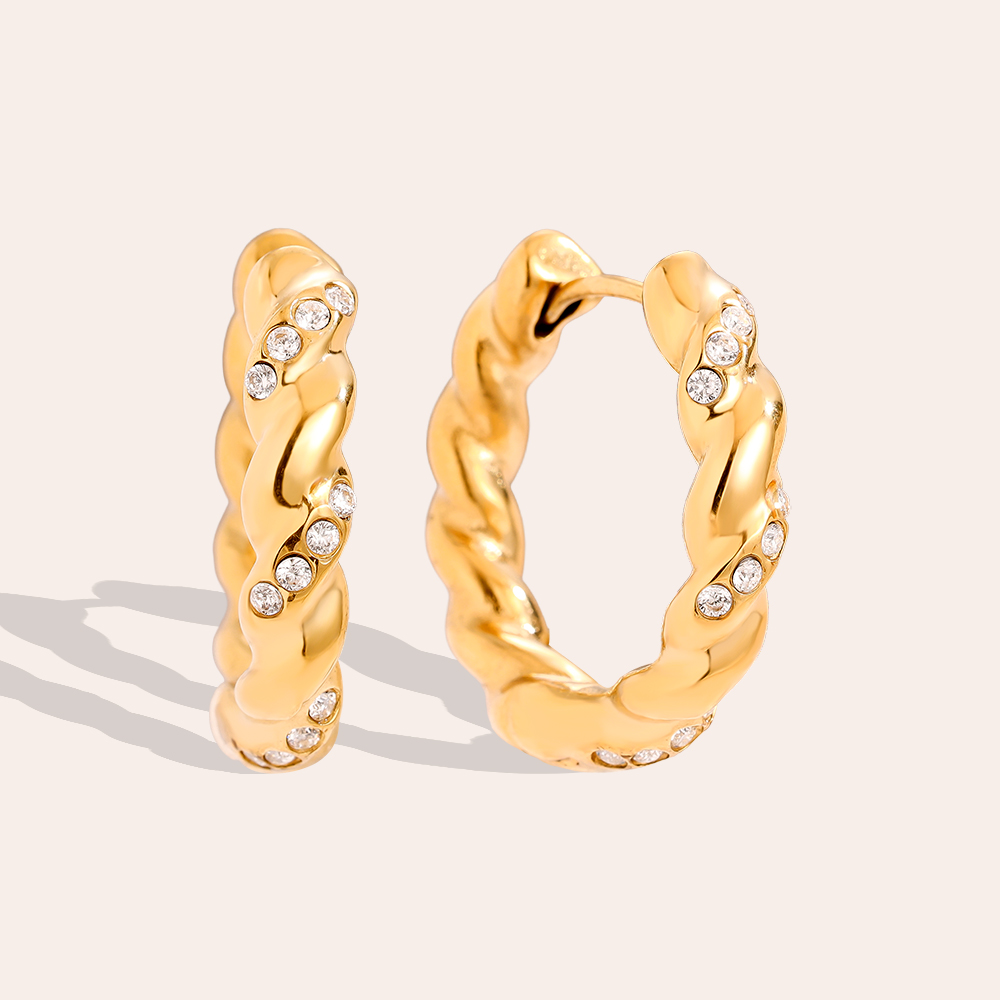 3cm Mini Diamond In Twist Hoop Edelstahl Ohrringe   