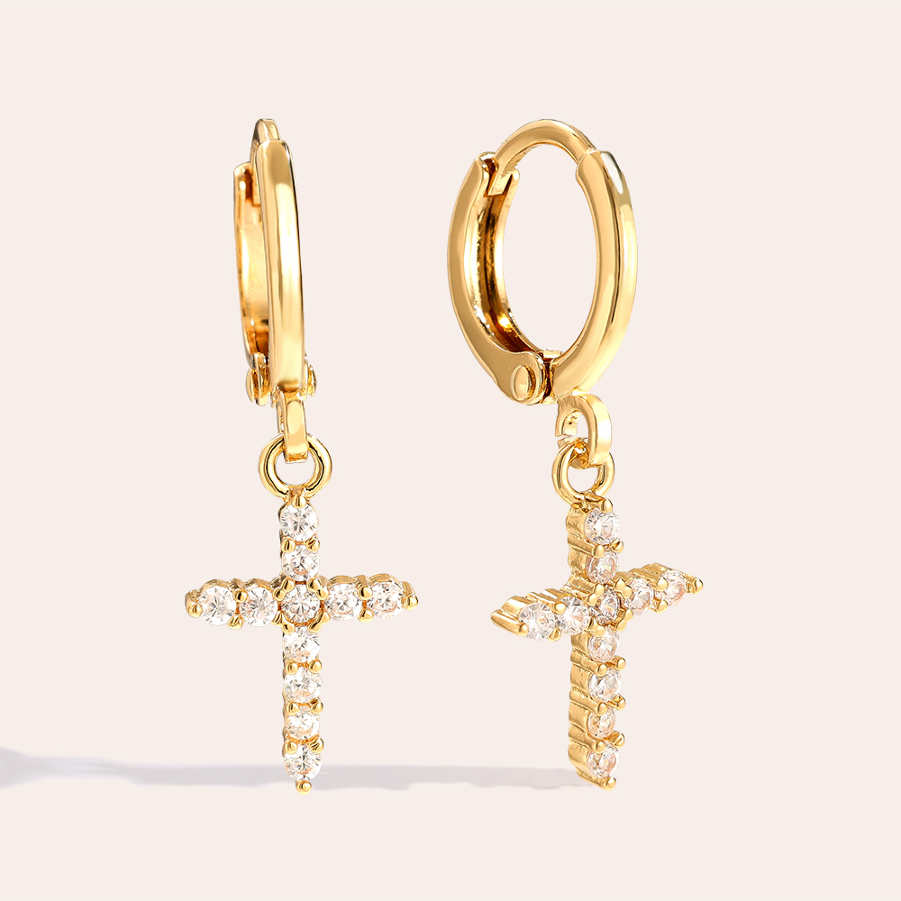 Shining Cross Diamond Vergoldete Ohrringe