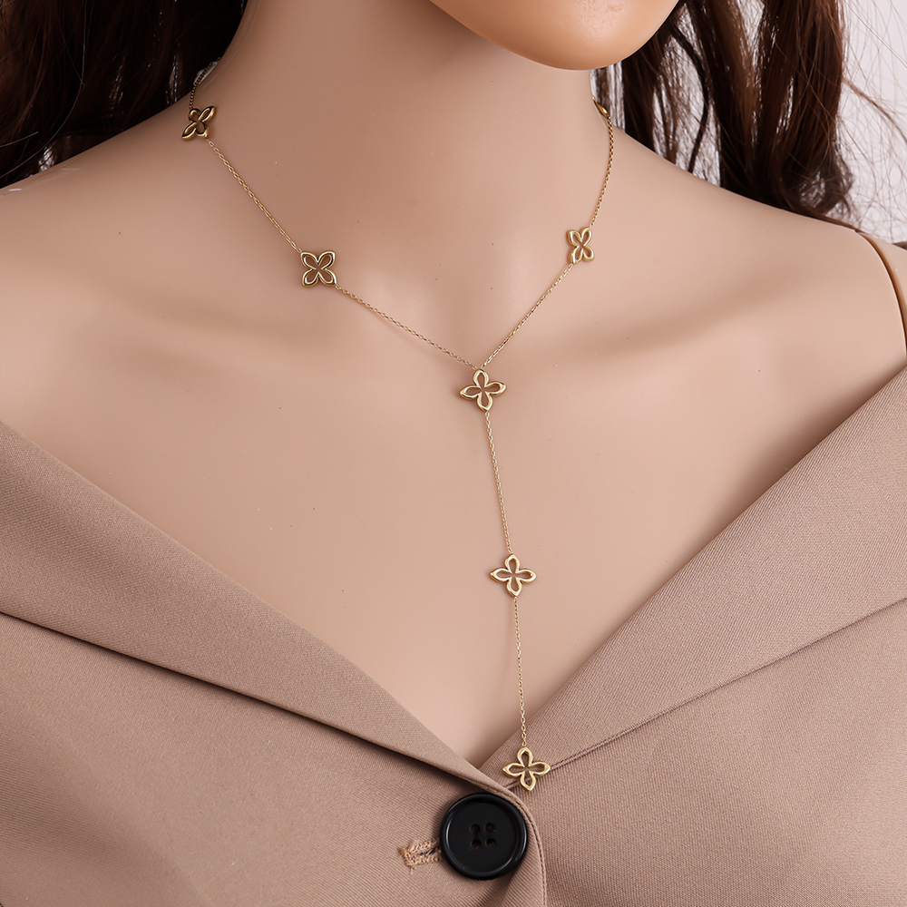 45cm Classic Lucky Flower With Chain Edelstahl Halskette    