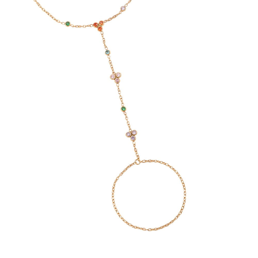 16.5cm Viele kleine bunte runde Zirkonia Handkette Edelstahl Armband    
