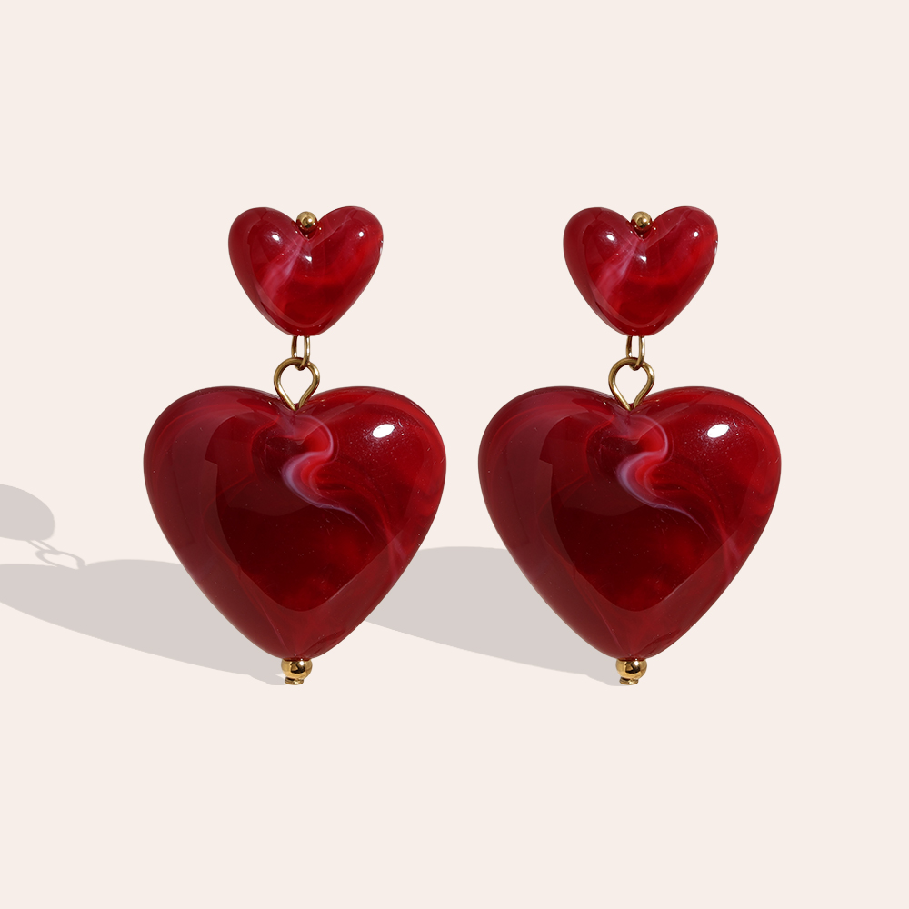 45mm Acrylic Two Hearts Edelstahl Ohrringe      