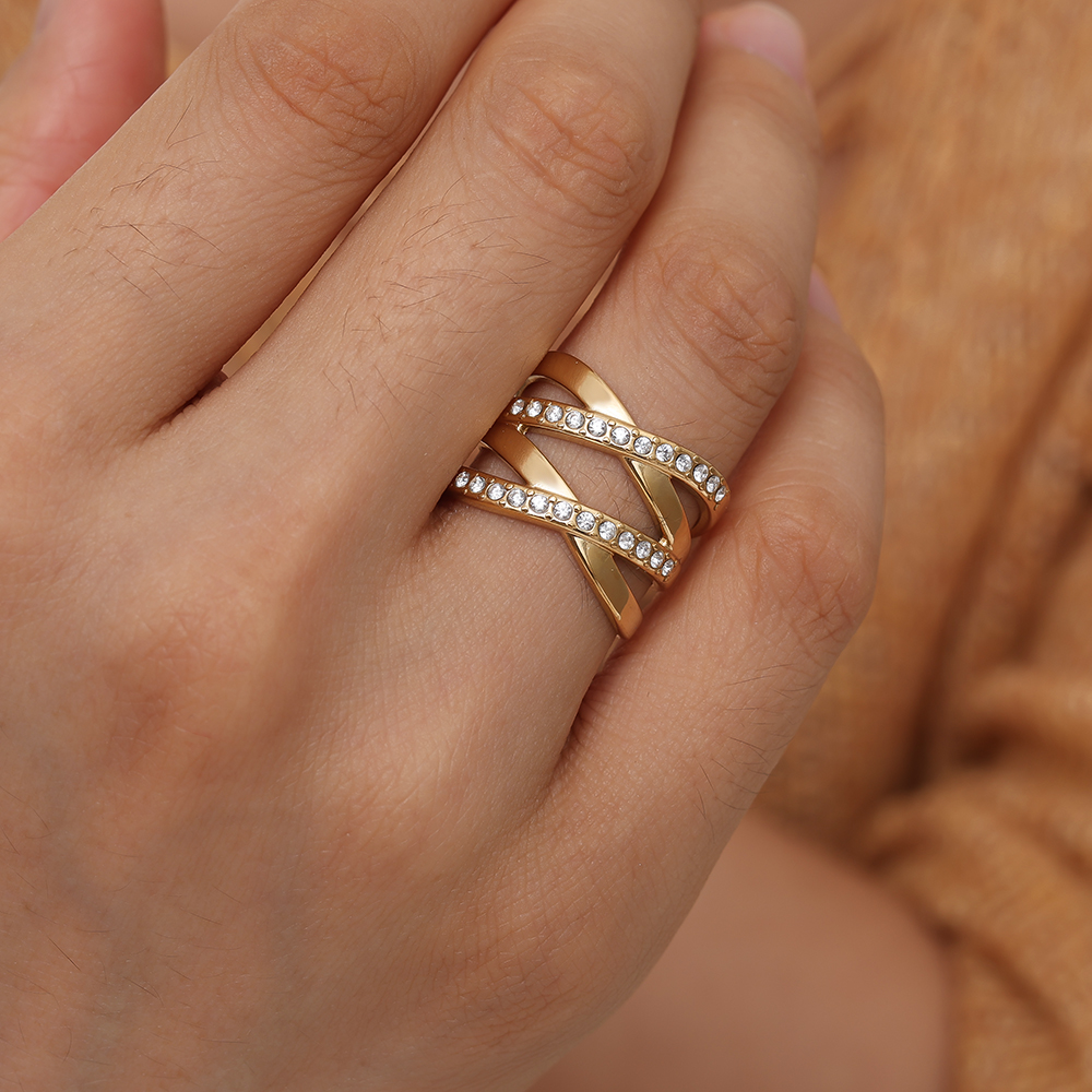 Double X Diamond Edelstahl Ring   