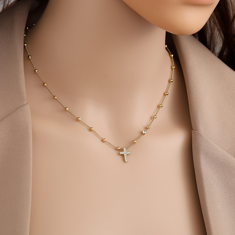 40cm Diamond Cross And Dots Edelstahl Halskette  