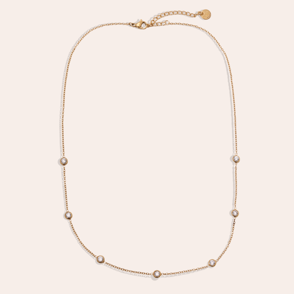 38cm Five Diamond Dots Edelstahl Halskette   