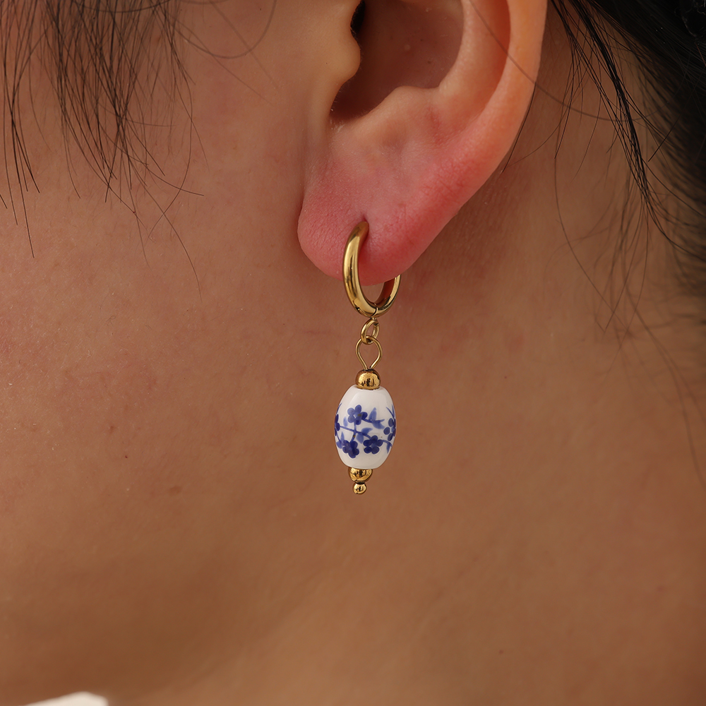 0.8*3.2cm ovale Keramik Edelstahl Ohrringe   