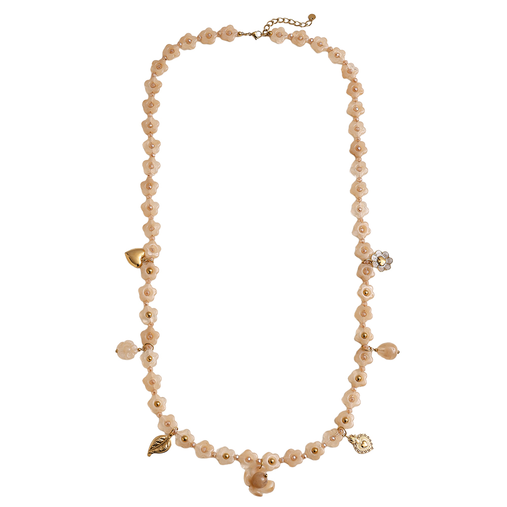 90cm Harzblumen-Kette mit Charms Edelstahl Halskette       