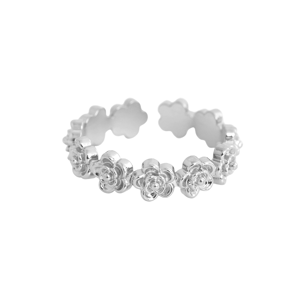 Verstellbarer viele kleine Blumen Edelstahl Ring     