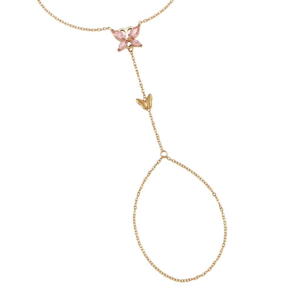 16cm Rosa Zirkonia Schmetterling Handkette Edelstahl Armband    