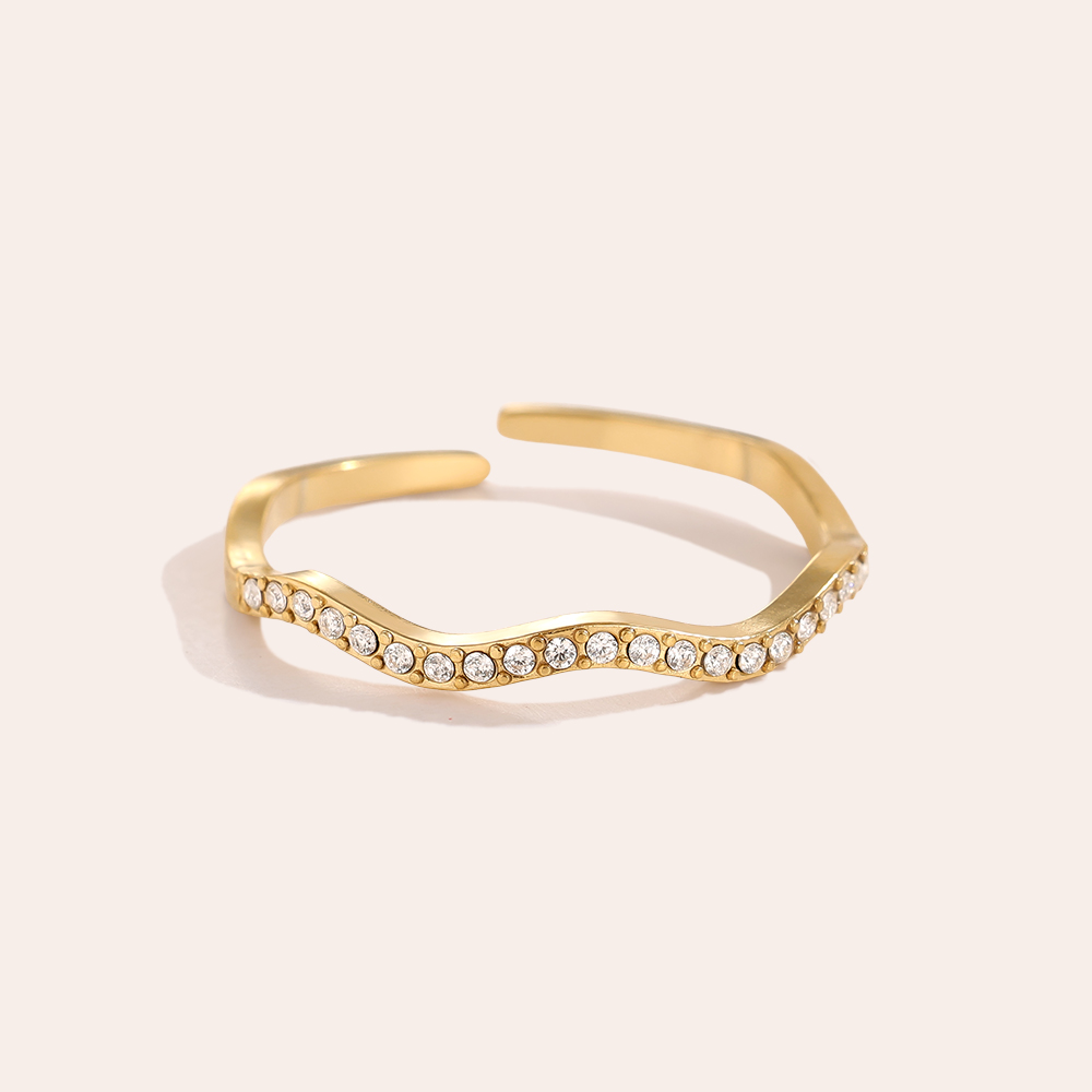 Verstellbarer Wellen Zirkonia Edelstahl Ring