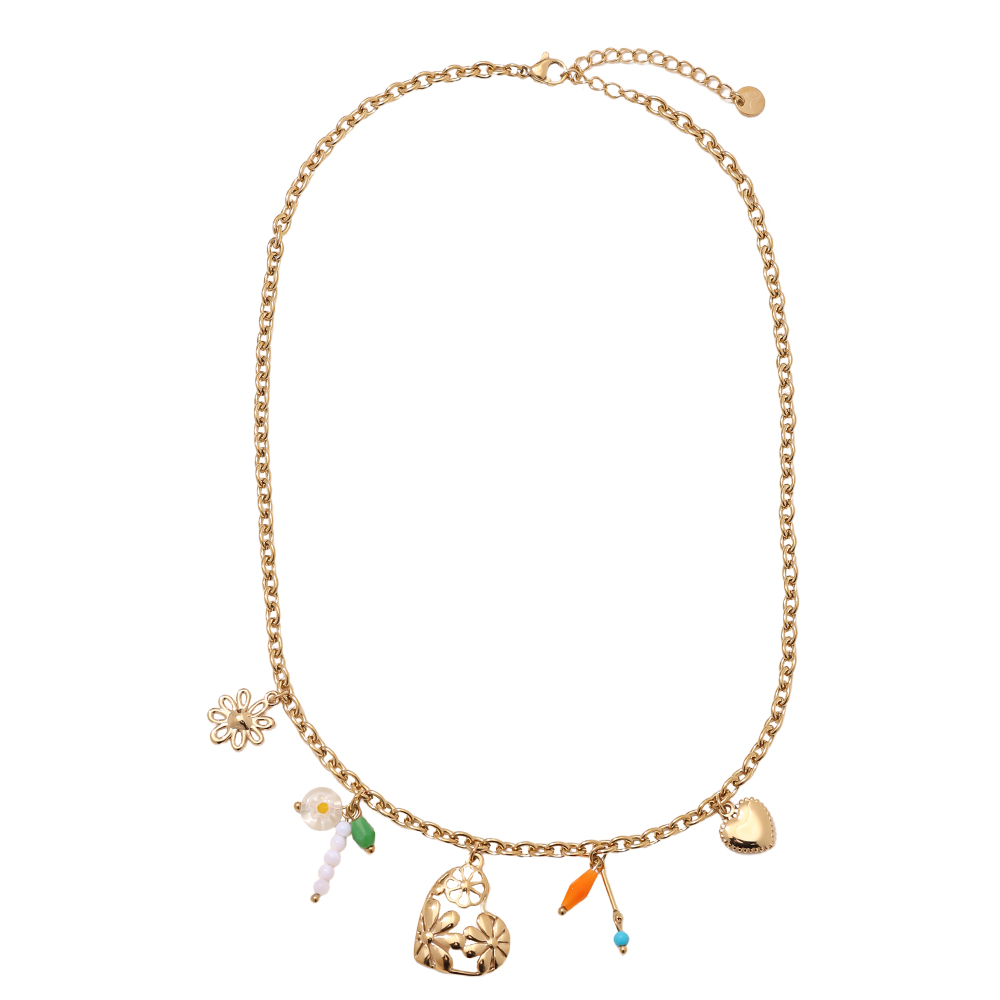 40cm Herz und kleiner Anhänger Edelstahl Halskette     